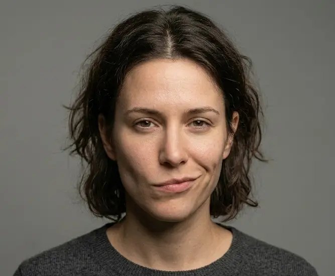 Person displaying an asymmetrical one-sided smile or smirk in body language