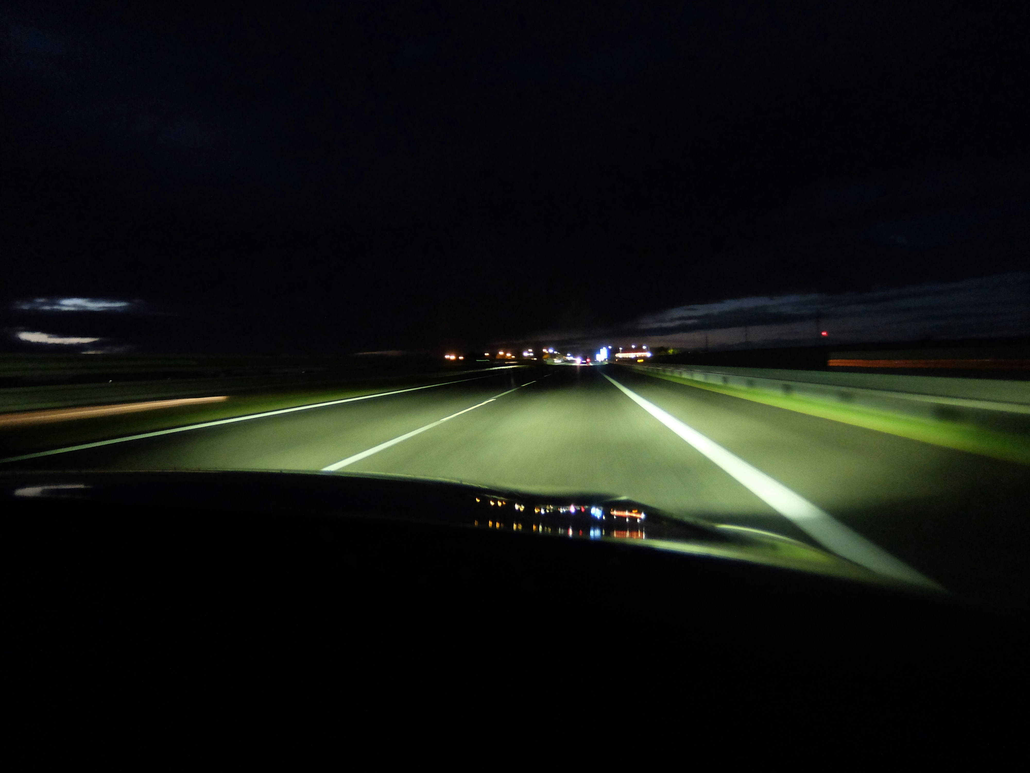 Night driving on highway from driver perspective
