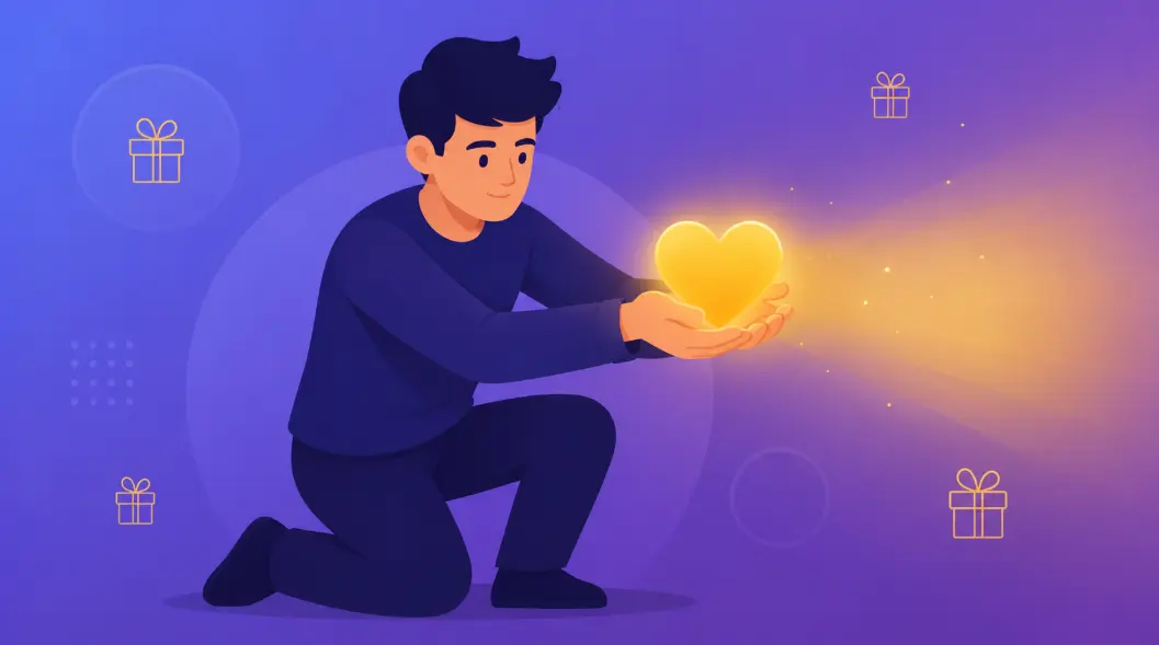 Enneagram Type 2 The Helper illustration — a figure offering a glowing heart to another