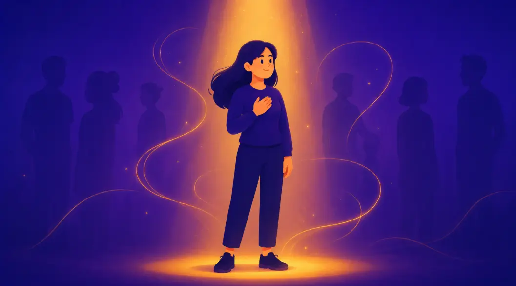 Enneagram Type 4 The Individualist illustration — a lone figure under a spotlight amid muted crowd silhouettes