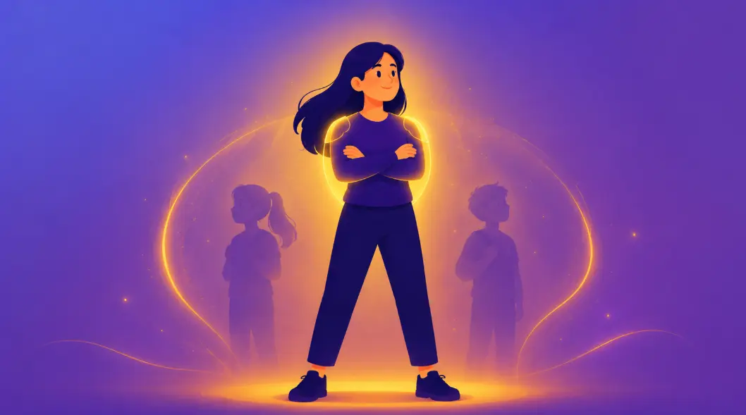 Enneagram Type 8 The Challenger illustration — a strong figure standing protectively in front of smaller figures