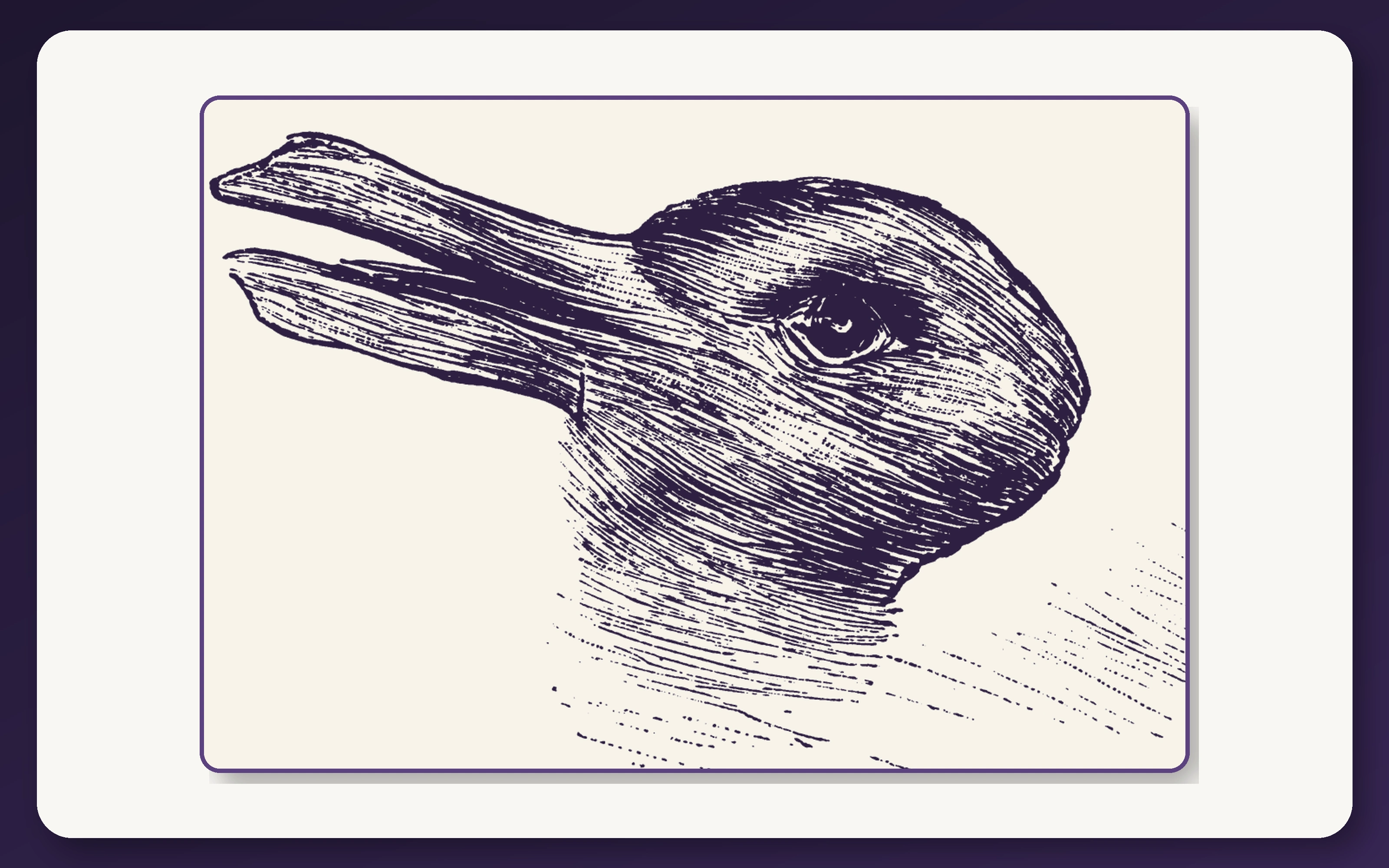 Duck-Rabbit ambiguous illusion showing either a duck facing left or a rabbit facing right