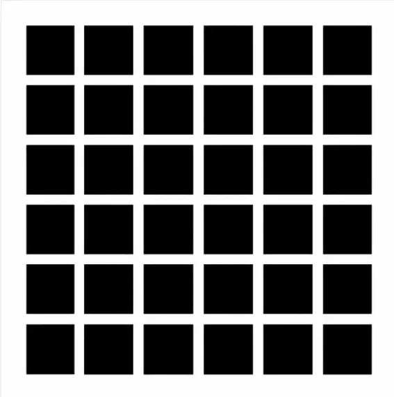 Hermann Grid illusion with solid black squares separated by uniform white lines