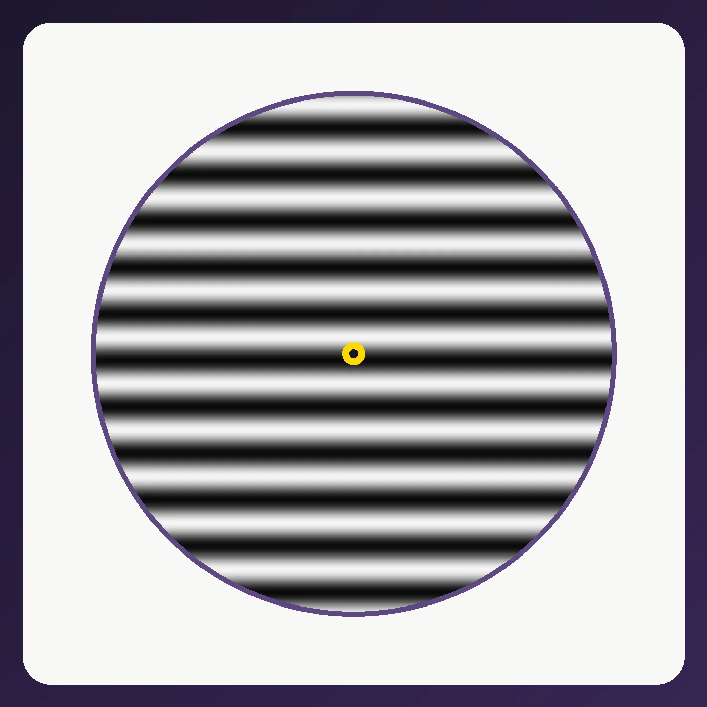 Animated downward-moving black-and-white stripes inside a circular aperture with a central fixation marker