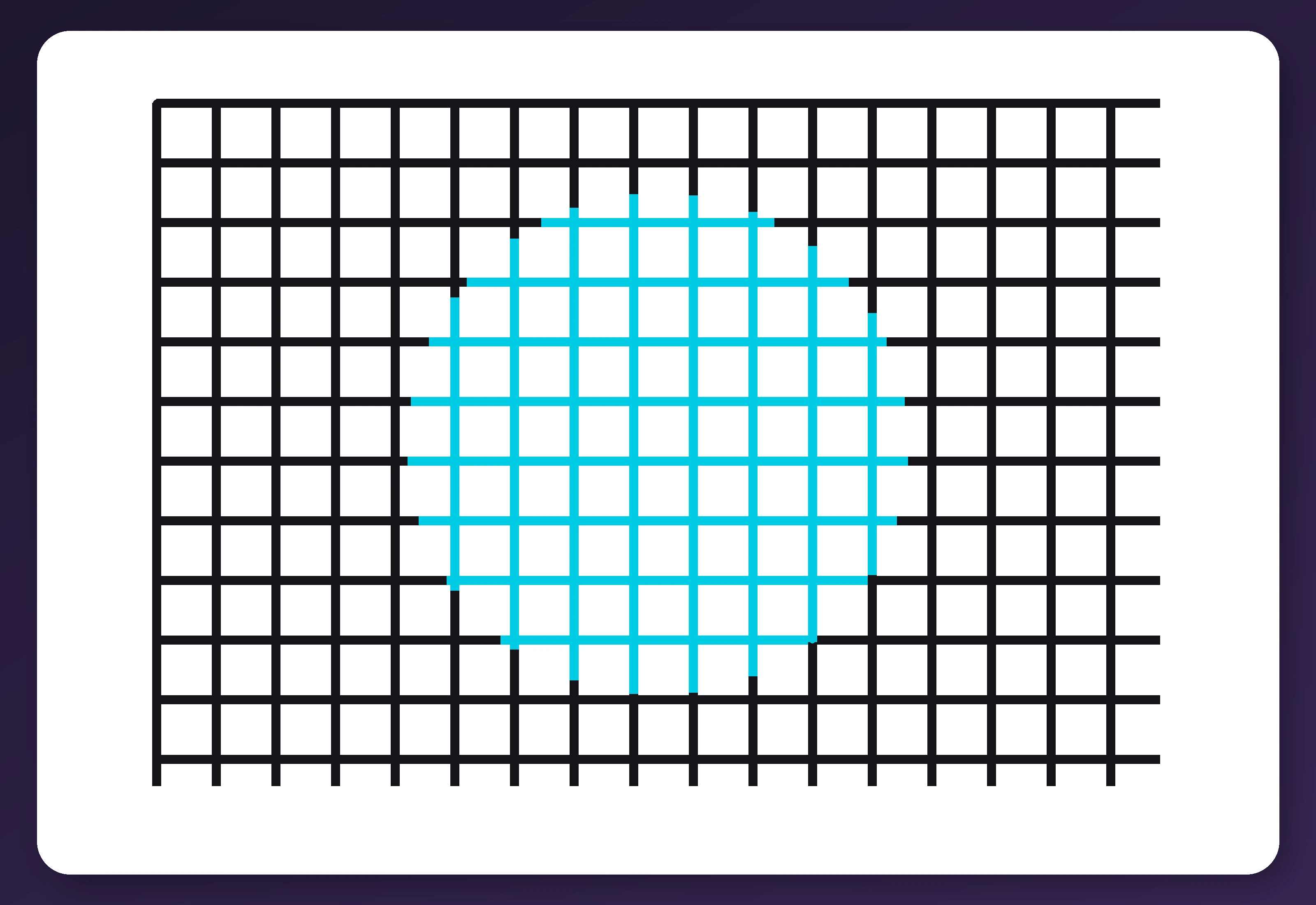 Neon Color Spreading illusion showing a black grid whose line segments turn cyan inside an invisible circular region