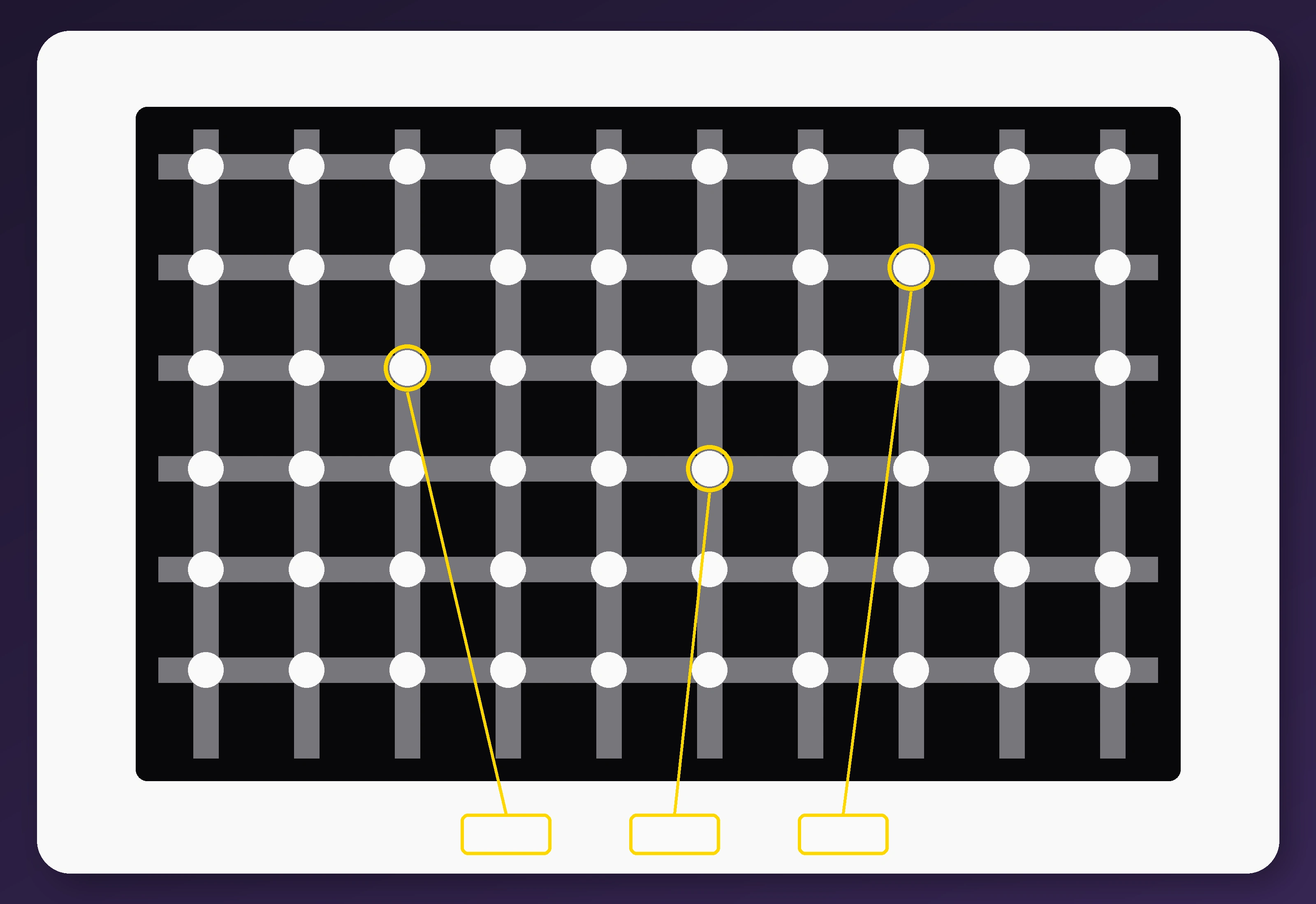 Proof of the Scintillating Grid illusion showing selected white disks connected to three identical white samples