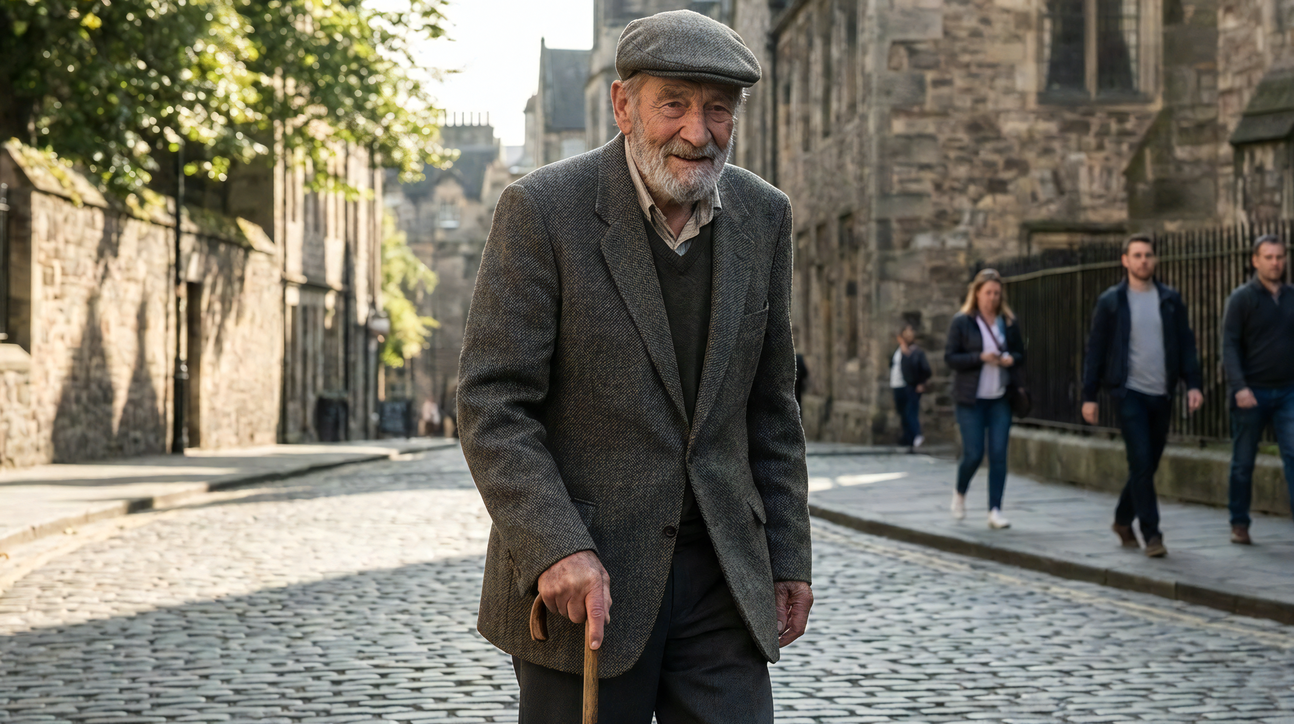 Senior man walking confidently outdoors